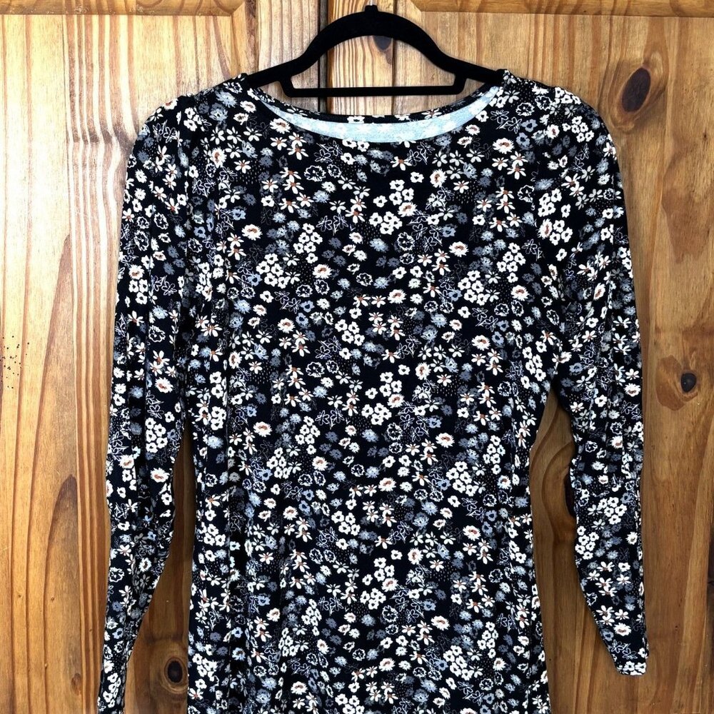 Laurie Felt Women's XXS Black Floral Long Sleeve Crew Neck Pullover Top Rayon